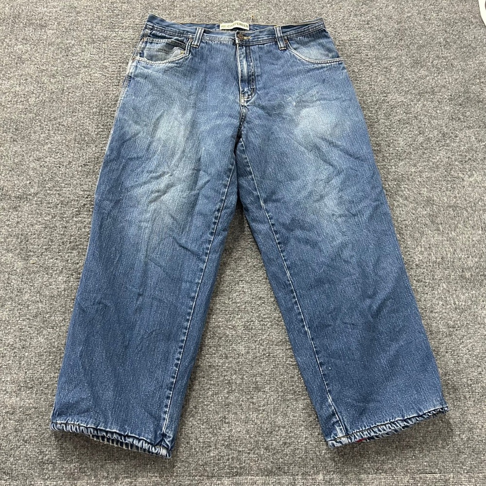 Free Country Carpenter Jeans Mens Size 36x30 Blue Fleece Lined Relaxed Workwear